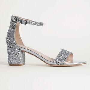 J. Adams Silver Glitter Block Low Heels with ankle strap Size 7.5.  B76